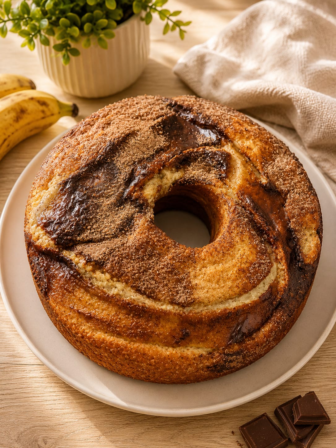 Bolo de Banana com Chocolate