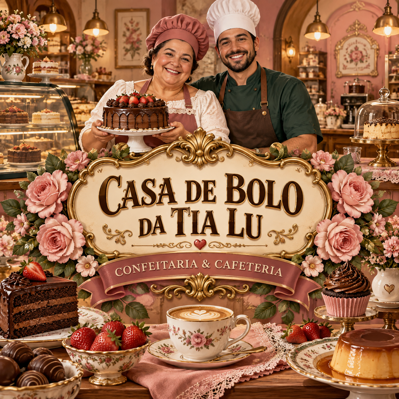 Tia Lu em sua confeitaria artesanal